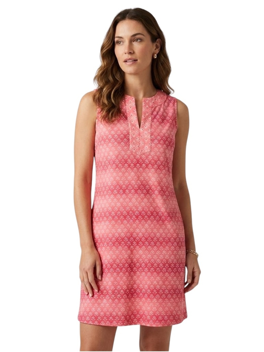 Cabana Life Sleeveless Geometric Print Split-Neck Tunic Dress